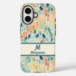 Funda iPhone 16 Patrón de hoja de color de color de monograma pers