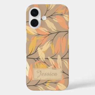 Funda iPhone 16 Patrón de hojas de otoño modernas personalizado