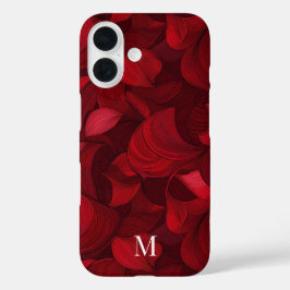 Funda iPhone 16 Patrón de hojas de resumen rojo oscuro