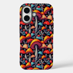 Funda iPhone 16 Patrón de hongo neón psicodélico