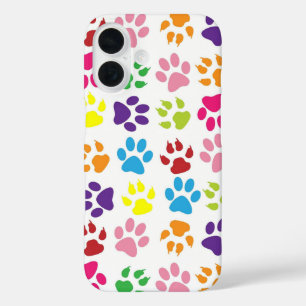 Funda iPhone 16 Patrón de huellas de patas coloridas brillantes