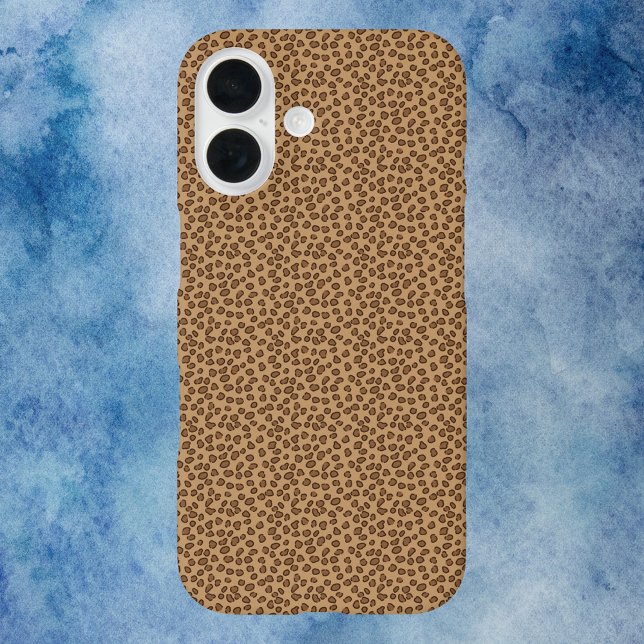 Funda iPhone 16 Patrón de impresión de leopardo (A cell phone with a brown leopard print pattern.)