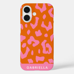 Funda iPhone 16 Patrón de impresión de leopardo de Naranja rosa pe