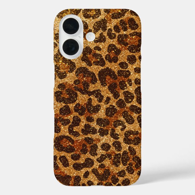 Funda iPhone 16 Patrón de impresión Leopardo con Purpurina dorado (Reverso )
