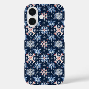 Funda iPhone 16 Patrón de Invierno Azul