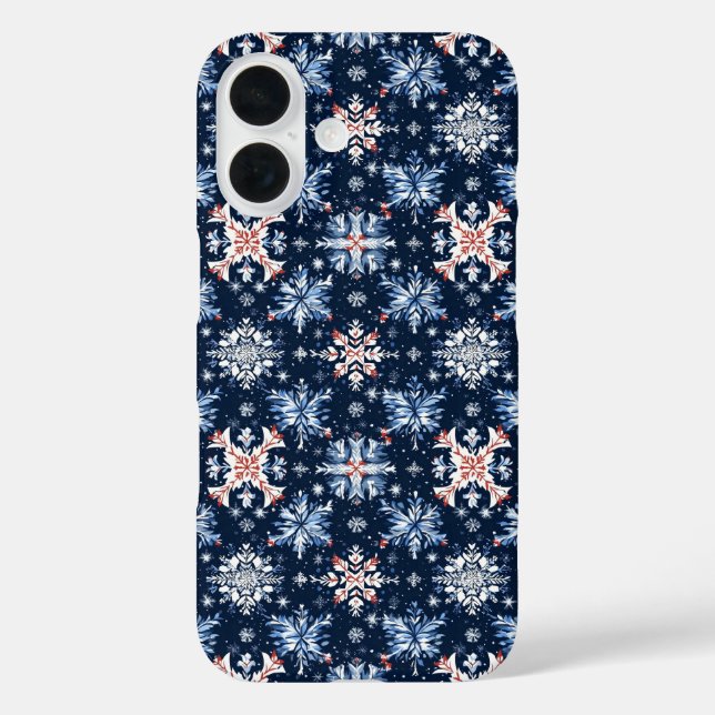 Funda iPhone 16 Patrón de Invierno Azul (Reverso )