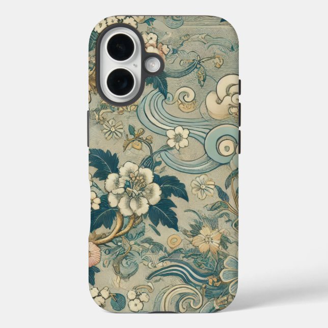 Funda iPhone 16 Patrón de jardín oriental (Reverso )
