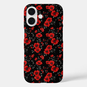 Funda iPhone 16 Patrón de la flor de la amapola roja