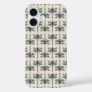 Funda iPhone 16 Patrón de libélula colorida