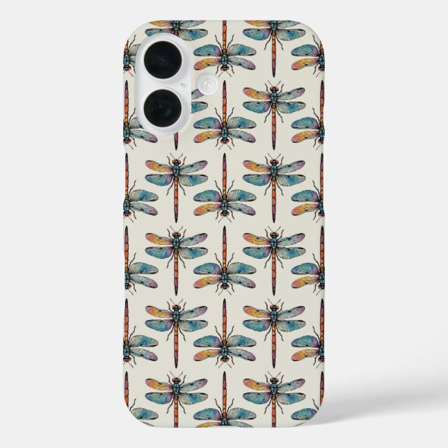Funda iPhone 16 Patrón de libélula colorida (Reverso )