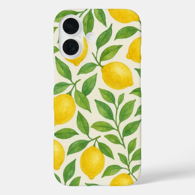 Funda iPhone 16 patrón de limón acuarela (Reverso )