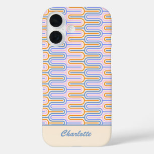 Funda iPhone 16 Patrón de líneas Pastel de Groovy Retro Personaliz