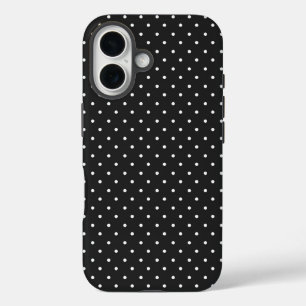 Funda iPhone 16 Patrón de lunares negro y blanco continuo 