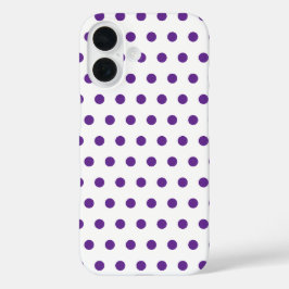 Funda iPhone 16 Patrón de lunares púrpura lavanda sobre blanco