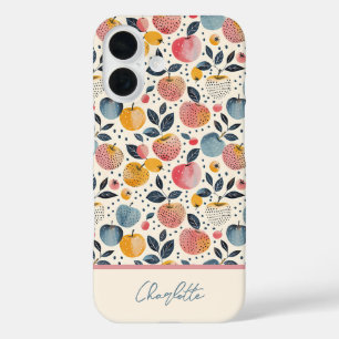 Funda iPhone 16 Patrón de manzana con nombre personalizado  