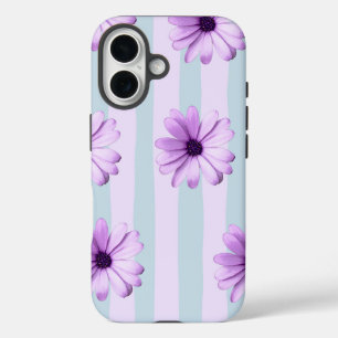 Funda iPhone 16 Patrón de margarita azul y púrpura
