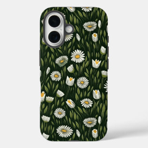 Funda iPhone 16 Patrón de margaritas vibrantes con acentos verdes 
