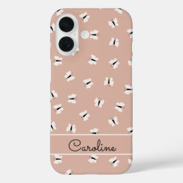 Funda iPhone 16 Patrón de mariposa y nombre personalizado en rosa