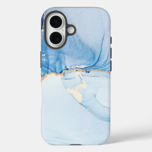 Funda iPhone 16 Patrón de mármol de piedra azul elegante