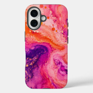 Funda iPhone 16 Patrón de mármol naranja rosa púrpura