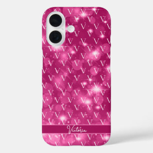 Funda iPhone 16 Patrón de monograma moderno de color rosado