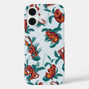 Funda iPhone 16 Patrón de monos juguetones del Lotus blanco