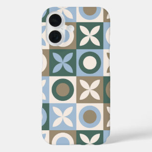 Funda iPhone 16 Patrón de mosaico de baldosas geométricas azules y