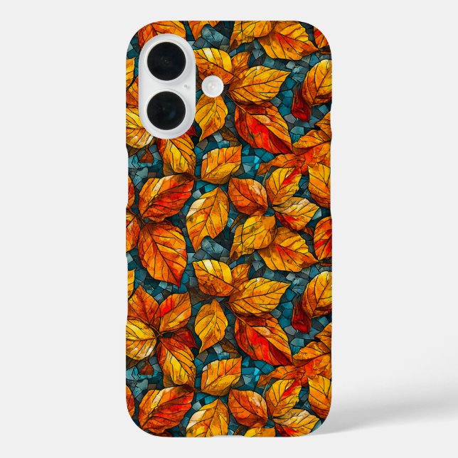 Funda iPhone 16 Patrón de mosaico de otoño (Reverso )