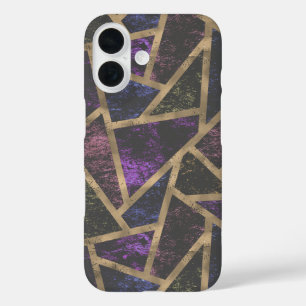 Funda iPhone 16 Patrón de mosaico púrpura y dorado