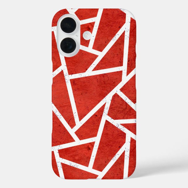 Funda iPhone 16 Patrón de mosaico rojo y blanco (Reverso )