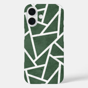 Funda iPhone 16 Patrón de mosaico verde y blanco
