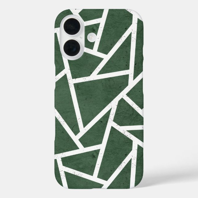 Funda iPhone 16 patrón de mosaico verde y blanco (Reverso )