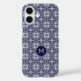 Funda iPhone 16 Patrón de mosaicos personalizado monograma portugu