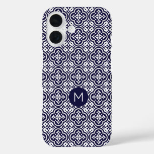 Funda iPhone 16 Patrón de mosaicos personalizado monograma portugu