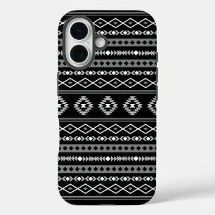 Funda iPhone 16 Patrón de motivos mixtos azteca blanco gris negro