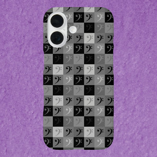 Funda iPhone 16 Patrón de música Bass Clef Gris y Negro