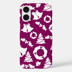 Funda iPhone 16 Patrón de Navidades púrpura