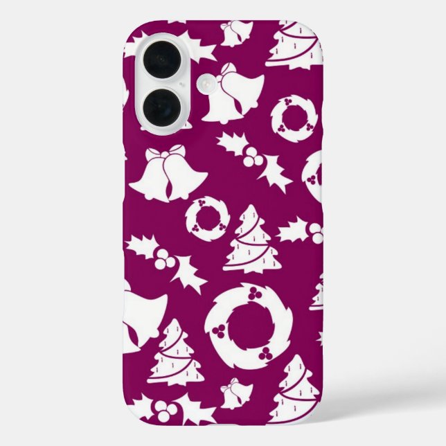 Funda iPhone 16 Patrón de Navidades púrpura (Reverso )