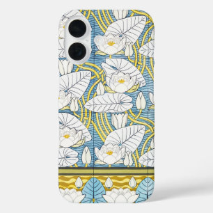 Funda iPhone 16 Patrón de Nenúfar Art Nouveau Verde Salvia