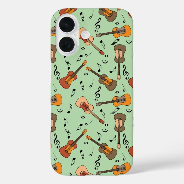 Funda iPhone 16 Patrón de notas de música guitarra (Reverso )