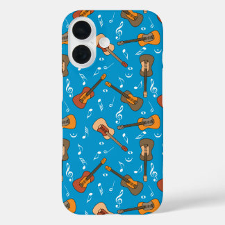 Funda iPhone 16 Patrón de notas de música guitarra