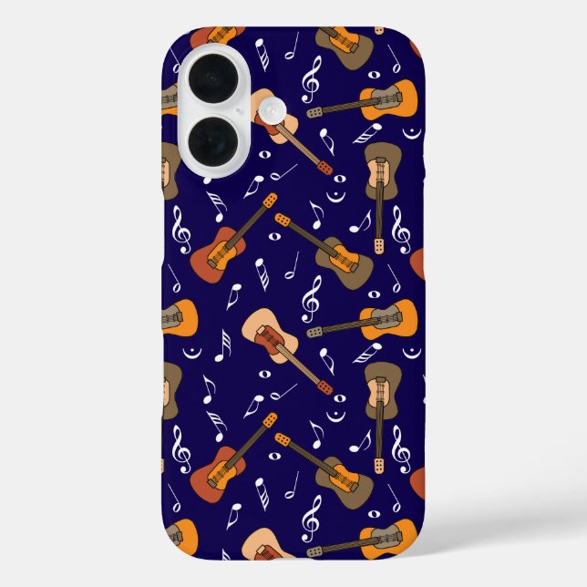 Funda iPhone 16 Patrón de notas de música guitarra (Reverso )