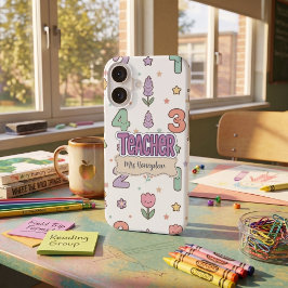 Funda iPhone 16 Patrón de números de escuela de maestro morado 