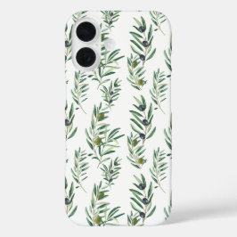 Funda iPhone 16 Patrón de oliva verde chic de campo francés acuare