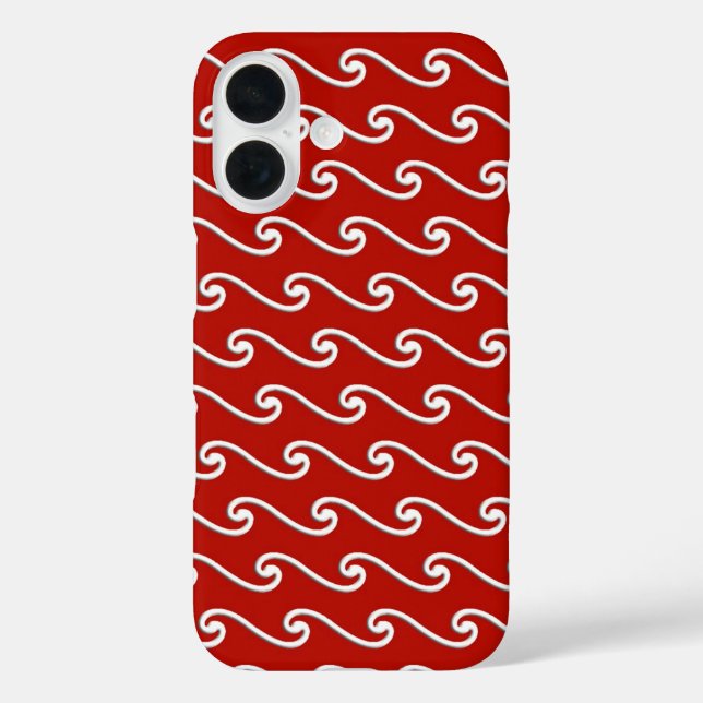 Funda iPhone 16 Patrón de onda chino - blanco sobre rojo intenso (Reverso )