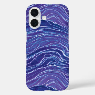 Funda iPhone 16 Patrón de ondas abstractas azules de Lavender