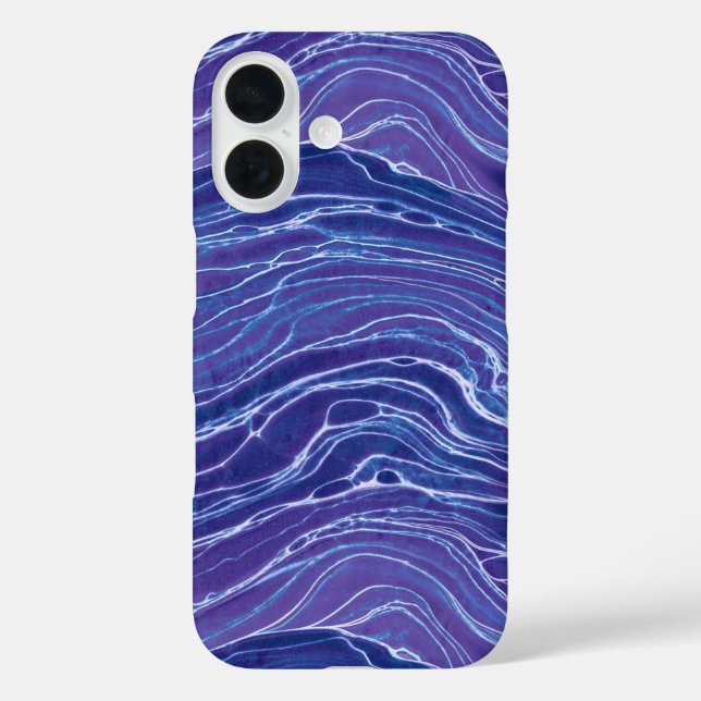 Funda iPhone 16 Patrón de ondas abstractas azules de Lavender (Reverso )