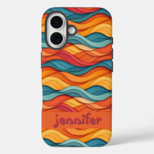 Funda iPhone 16 Patrón de ondas coloridas de personalizable