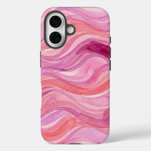 Funda iPhone 16 Patrón de ondas de acuarela rosa