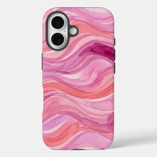 Funda iPhone 16 Patrón de ondas de acuarela rosa (Reverso )